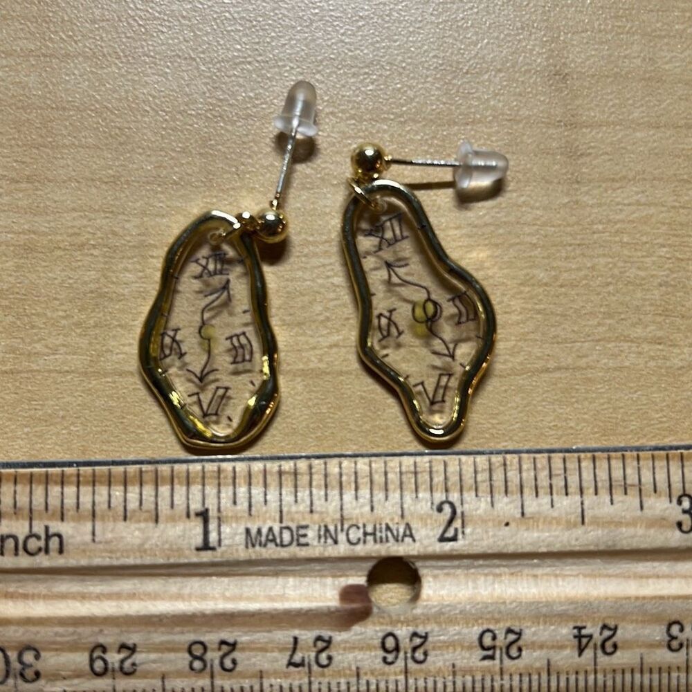 Melting Clock Earrings – Surrealist Timepiece Design Earrings